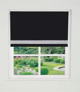 Straight Diamante Edge Border Blackout Roller Blind 165cm Drop x 105cm Black