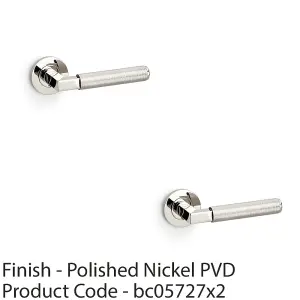 2 PACK - SOLID BRASS Knurled Door Handle Set - Polished Nickel Angled Lever on Round Rose