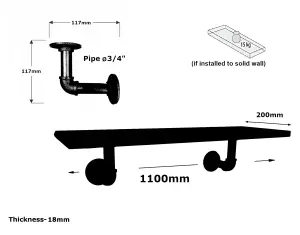 Solid Pine Rustical Shelf White Black Industrial Pipe Bracket 20x110cm