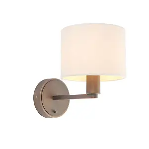 Donovan Antique Bronze and Marble Faux Silk Shade 1 Light Wall Light