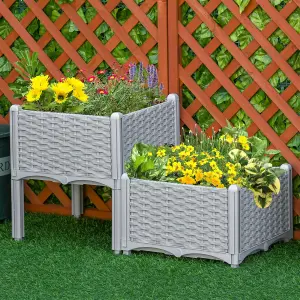 Outsunny 2-pieces Elevated Flower Bed Vegetable Herb Planter Plastic, Grey