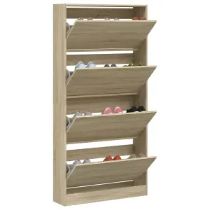 Berkfield Shoe Cabinet with 4 Flip-Drawers Sonoma Oak 80x21x163.5 cm