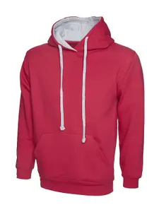 Uneek - Unisex Contrast Hooded Sweatshirt/Jumper  - 50% Polyester 50% Cotton - Fuchsia/Heather Grey - Size XL