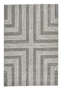 Modern Easy to Clean Grey Geometric Optical 3D Rug for Dining Room-80cm X 150cm