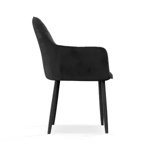 Set Of 4 Anika Modern Velvet Dining Chair Padded Seat Metal Legs Kitchen (Black)