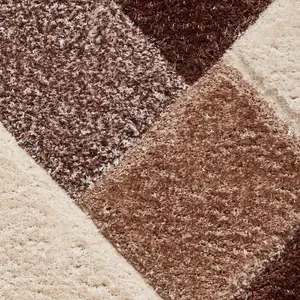 Beige Brown Shaggy Geometric Modern Rug for Living Room Bedroom and Dining Room-160cm X 220cm