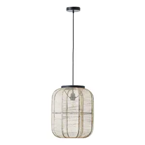 Luminosa Zaire Single Pendant Ceiling Lamp, Natural Linen, Matt Black