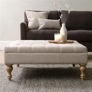 Clover Buttoned Coffee Table - Stone Linen