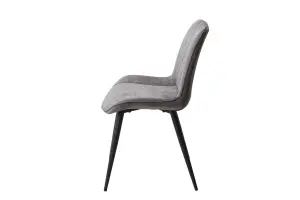 PAIR of Grey Aspen diamond stitch fabric dining chairs, black tapered legs