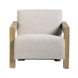 Seville Armchair Cream Boucle Upholstered Fabric Seat Solid Block Accent Frame