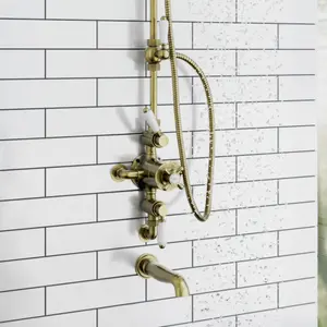 ENKI Antique Brass Traditional Round Wall Mounted Mixer Tap Solid Brass Spout for Bath or Basin