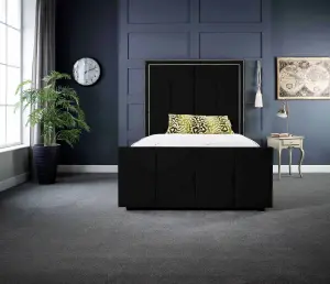 DS Living Milly Chevron Upholstered Soft Touch Black Velvet Luxury Bed Frame 5FT King Size