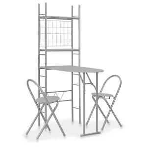 Berkfield 3 Piece Folding Dining Set with Storage Rack MDF and Steel Grey