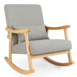 Costway Rocking Chair Upholstered Relaxing Recliner Armchair with Soft Cushion & Pillow