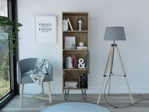 tall bookcase with 2 doors, bleached pine & stone effect, Manhattan range