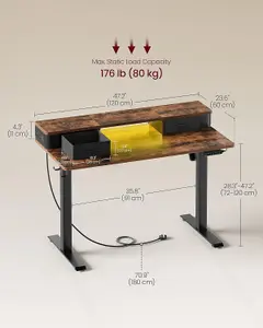 VASAGLE Electric Standing Desk with Built-In Power Strip, Adjustable Height, Monitor Stand, Memory Function, Rustic Brown