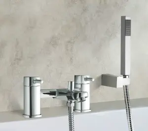 Nes Home Newport Square Basin Sink Mono Mixer Tap & Bath Shower Mixer Tap Chrome