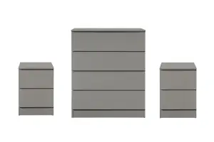 Grey 3 Piece Furniture Set Chest of Drawers Bedside Tables Birlea Oslo