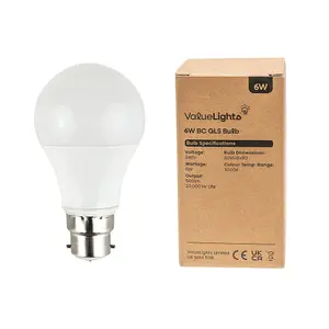 2 Pack B22 White Thermal Plastic GLS LED 6W Warm White 3000K 500lm Light Bulb