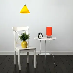 ValueLights Francis Brushed Chrome Touch Dimmer Bedside Table Lamp with Orange Cylinder Light Shade