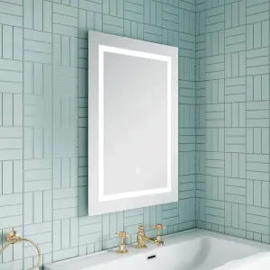 Rectangular LED Framed Illuminated Touch Sensor Mirror with Demister, 700mm x 500mm - Chrome