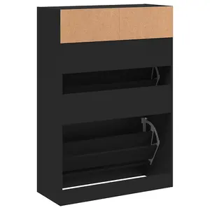 Shoe Cabinet with 2 Flip-Drawers Black 80x34x116 cm