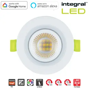 Smart Alexa Fire Rated LED Downlights: IP65 600LM 5W 2700K to 6500K Dimmable - Antique Brass (2 Pack)