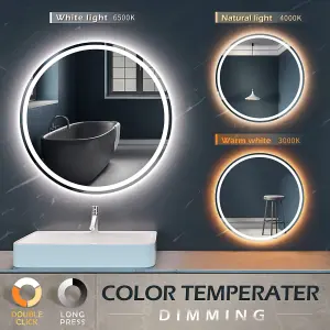 3-Color LED Round Bathroom Vanity Mirror 60CM x 60CM