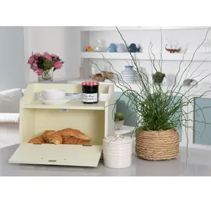 Minack Buttermilk / Cream Wooden Bread Bin, Worktop Storage Box with Shelf