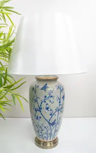 Blue Butterfly Ceramic Table Lamp with Plain Shade