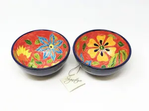 Signature Flowers Hand Painted Ceramic Kitchen Dining Set of 2 Appetiser Bowls (Diam) 15cm