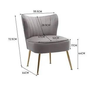 Grey Velvet Modern Armless Wingback Accent Chair Leisure Upholstered Sofa Chair  with Gold Legs