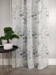 Home Curtains Amber Textured Slot Top Panel 59w x 81d" (150x206cm) White/Green (1)