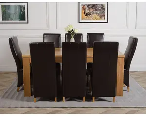 Dakota 182 x 92 cm Chunky Oak Large Dining Table and 8 Chairs Dining Set with Lola Brown Leather Chairs