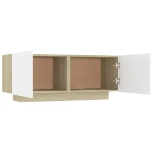 Berkfield TV Cabinet White and Sonoma Oak 100x35x40 cm Engineered Wood