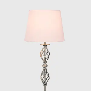 ValueLights Pembroke Traditional Style Brushed Chrome Double Twist Floor Lamp with Pink Shade