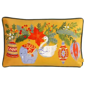 furn. Deck The Halls Embroidered Velvet Polyester Filled Cushion