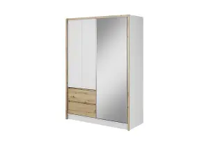 Sara Mirrored Wardrobe 1500mm with Drawers in White and Oak Artisan