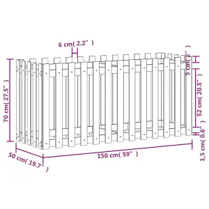 Berkfield Garden Raised Bed with Fence Design White 150x50x70 cm Solid Wood Pine