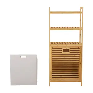 4-Tier Freestanding Bamboo Laundry Hamper Removable Basket Bag