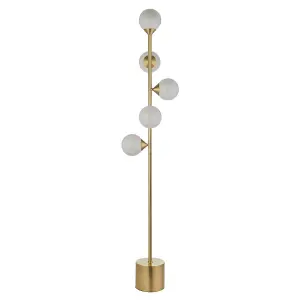 Luminosa Grosseto Multi Arm Floor Lamp Satin Brass Plate, Gloss White Glass