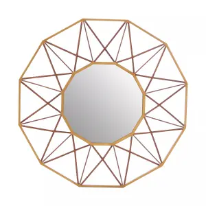 Interiors by Premier Geometric Style Wall Mirror, Luxurious Antique Gold Finish Accent Mirror, Round Copper Decorative Mirror