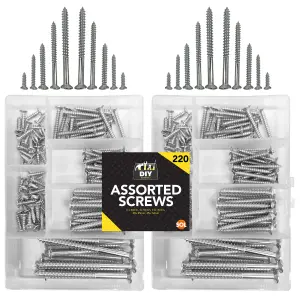 220pk Wood Screws Assortment, Countersunk Screw Set with Storage Box for DIY and Repairs, Mixed Screws for Wood, Self Tapping Asso