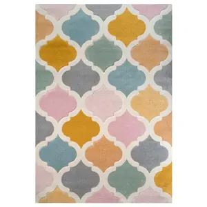 Pastel Multicolour Modern Trellis Living Area Rug 80x150cm