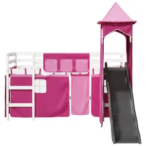 Berkfield Kids' Loft Bed with Tower Pink 90x200 cm Solid Wood Pine