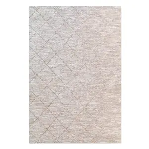 Neutral Beige Woven Diamond Trellis Flatweave Outdoor Indoor Area Rug 160x230cm