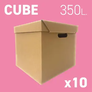 Pack of 10 Strong Cardboard Cube Storage Boxes with Lid and Handles Ideal for Shelves