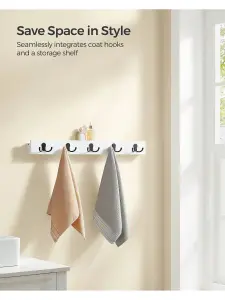 SONGMICS Wall-Mounted Coat Rack, Coat Hooks With Shelf, 5 Double Metal Hooks, Space-Saving, For Hallway, Each Loads Up To 55 Lb