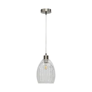 First Choice Lighting Set of 2 Birch Clear Fluted Glass with Satin Nickel Pendant Fittings