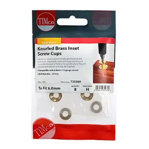 Timco - Knurled Inset Screw Cups - Solid Brass (Size To fit 5.5, 6.0 Screw - 8 Pieces)